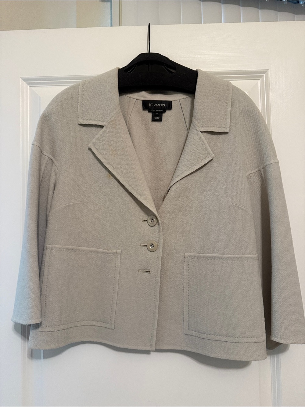 St. John Soft Gray Boxy Cropped Blazer